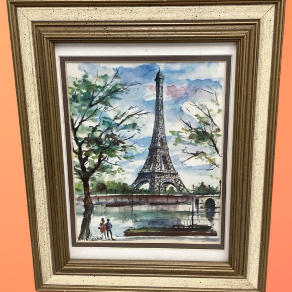 ORIGINAL Arno’s Eiffel Tower Paris Watercolor Painting - Framed - 15x12 - Picture 2 of 11
